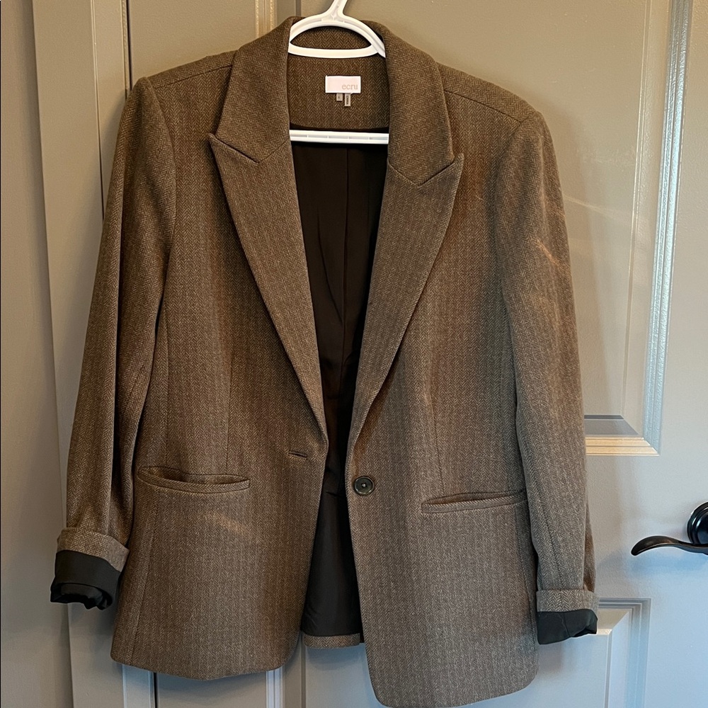 Ecru Brown Herringbone Fabric